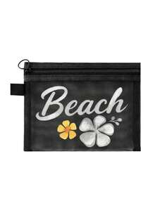 This Beach Mesh Bag Printed With "Beach" Is A Portable Makeup Bag That Can Store Lipsticks And Cushion Powder Puffs, Full Of Coastal Charm And Summer Vibes. Transparent Large Capacity Travel Cosmetic Storage Bag, Hawaiian Style Mesh Makeup Bag, Ideal For Beach Vacation, Shopping, Leisure Travel, Fitness, Mother's Day Gift, Valentine's Day Gift, Teacher's Day Gift, Women's Travel, Short Trip And Daily Travel. - Multicolor - View 14