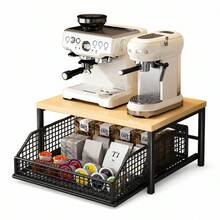 【ブラック / ホワイト選べる】コーヒーマシンラック 二段式 引き出し付き カプセル収納 キッチン整理棚 省スペース - ブラック - チェックする 10