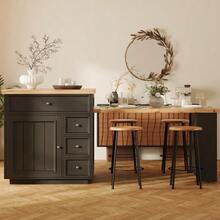 Extendable Kitchen Island (120-184 Cm) With Drawers And Casters, Mobile Island With Wood-Effect Top, Versatile Countertop For Kitchen, Dining Room And Bar, White - 黑色 - 查看 4