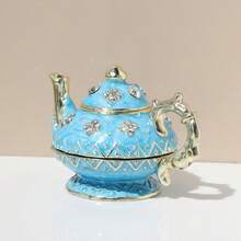 SIQIZHOU 1pc Enamel Decorated Teapot Jewelry Box, Exquisite Carved Enamel Jewelry Storage Box, Wedding Ring Box, Valentine's Day, Birthday Gift - Multicolor - View 5