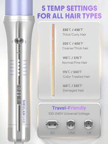 SHEGLAM HAIR One Touch Airflow Styler Pro-32mm+Glossy Shine Strong Styling Stick,Cool Air Auto-Rotating Curling Iron,360° Cooling Airflow One Touch,5 Temps & Auto Off Dual Voltage For All Hair Types - Silver - View 10