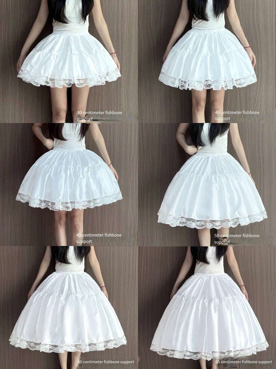 Lolita 蓬蓬裙 35cm 可調蓬度 魚骨支撐 日常穿著 豐盈款 Lolita 魚骨蓬裙 - 白色 - 查看 1