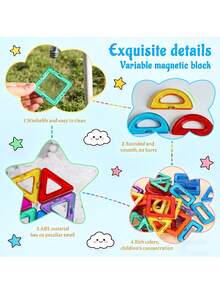 Magnetic Building Blocks Set STEM Montessori Sensory Construction Toy 3D Creative Educational Magnetic Tiles Suitable For 3+ Years Old Toddlers Children Boys Girls Halloween Christmas Birthday Party Gift Vibrant Random Color - Multicolor - View 5
