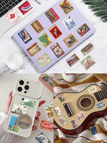 50pcs Retro Travel-Themed Stickers - Nostalgic Vibes - Perfect For Scrapbooks, Parties, Suitcases, Laptops, Phone Cases, And Water Bottles - DIY Fun Gifts School Supplies - 50pcs/pack - View 2