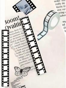 1 Rollo de 10M Cinta Washi con diseño de carrete de película, pegatinas lindas, pegatinas para diario DIY, pegatinas para cuaderno, suministros para diario, cinta adhesiva, suministros para scrapbooking, cinta nano, pegatinas para scrapbook, regreso a la escuela - Diseño de rollo de película - Ver 1