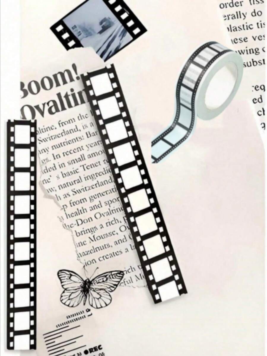 1 Rollo de 10M Cinta Washi con diseño de carrete de película, pegatinas lindas, pegatinas para diario DIY, pegatinas para cuaderno, suministros para diario, cinta adhesiva, suministros para scrapbooking, cinta nano, pegatinas para scrapbook, regreso a la escuela - Diseño de rollo de película - Ver 1