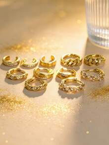 5Pairs Chic Earring Set, Hoop+EarCuff+Gold Pearl+Rhinestone-Like+Line, Multi-Wear Mix & Match Stunning Gift. - Gold - View 3