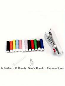 Juego de máquina de coser portátil de mano, que incluye 1 mini máquina de coser portátil y 2 rollos de hilo de coser de 12 colores gratis - Fácil de usar para costura a mano en el hogar - Multicolor - Ver 2