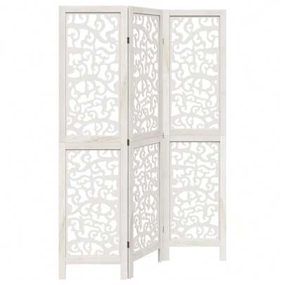 vidaXL 3-Piece Room Divider, Screen With Delicate Pattern, Partition For Living Room, Bedroom, Office, Privacy Screen, White Solid Paulownia Wood