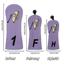 Light Purple Fun Sandwich Cartoon Embroidered Golf Club Head Cover, Healing Cute Style Golf Protector - Lilac Purple - View 2