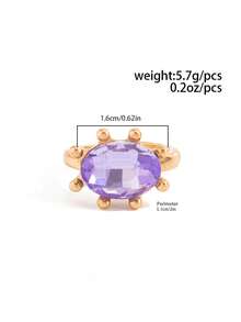 1pc Silver-Tone Oval-Shaped Colorful Crystal Open Ring, Multi-Color Rhinestone Adjustable Stackable Finger Ring, Minimalist Style Women's Daily And Party Wear Jewelry, Also Suitable As A Gift - Gold Open Ring - View 11