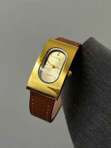 1 pieza Reloj cuadrado vintage de mujer con números romanos en negro & dorado, esquema de color clásico negro & dorado, versátil y retro. Pertenece a relojes de mujer, relojes de cuero, accesorios de moda dorados, adecuado como regalo de graduación, regalo para la novia, uso diario, lugar de trabajo o atuendo vintage, mostrando elegancia madura, accesorio esencial de mujer para realzar la sofisticación del atuendo y la atmósfera vintage. - Marrón - Ver 6