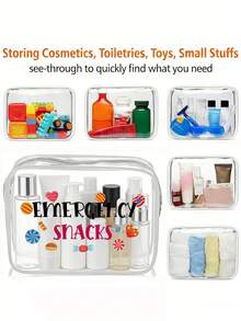 「Emergency Snack」字母印花 PVC 化妝包，拉鍊密封 PVC 旅行收納袋，輕量耐褪色化妝盥洗包，適合女性與女孩，TSA 認證便攜化妝收納盒，易擦拭清潔，適合母親、老師、朋友、護理師等使用者，女性好友禮品袋，學校與度假旅行必備盥洗包，防水盥洗包 - 彩色 - 查看 4