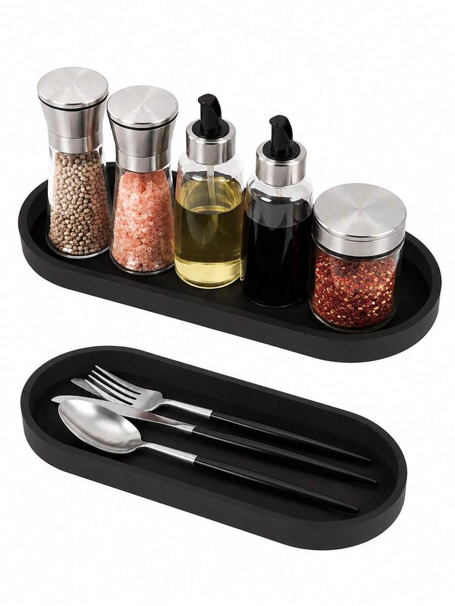 1pc / 2pcs Kitchen Silicone Storage Tray Set Countertop Organizer For Oil Bottle Spice Jar Utensils Cutlery Modern Kitchen Sink Rack