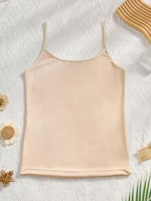 CELILIN Minimalist Contrast Color Spaghetti Strap Tank Top, Korean Style Contrast Ribbed Camisole, Slim Fit Flattering Versatile Inner Layer Top - Apricot - View 6
