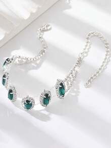 1PC Full Rhinestone Sparkling Elegant Vintage Luxury Emerald Green Anklet, Suitable For Women's Daily Wear And Vacation - Multicolor - View 4