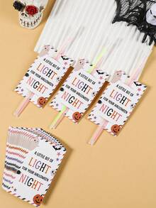48 pièces Cartes de décoration de bâtons lumineux d'Halloween (bâtons lumineux non inclus), Cartes de support de bâtons lumineux pour fête d'Halloween, Cartes d'étiquette d'emballage de cadeaux d'Halloween, Décoration d'Halloween, Décoration d'anniversaire, Accessoires photo de fête de bâtons lumineux d'Halloween pour les vacances d'hiver, Fournitures de fête, Petits cadeaux de remplissage pour fête d'Halloween, Décorations d'Halloween 2026, Décoration de table d'Halloween, Fournitures de fête d'Halloween, Décoration de Noël, Décoration du Nouvel An - rayures blanches - Voir 11