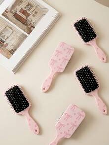1 pieza/Peine de cojín de aire suave de ABS grande con lazo rosa, cepillo de cojín de aire desenredante, peinado suave, peine de cojín de aire cuadrado con lazo rosa claro y orificio para colgar, peine de cabello esponjoso, rosa juvenil, para uso diario en el hogar, baño, estudiante, todas las estaciones - Rosa - Ver 8