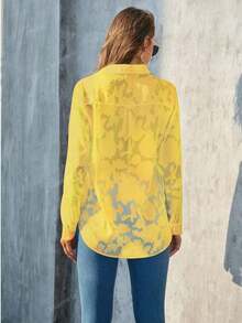 Women's Casual Solid Color Cut-Out Blouse - Yellow - View 3