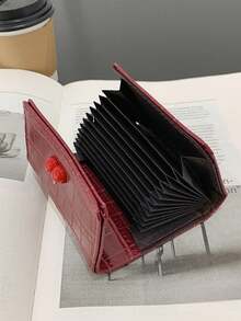 女款鱷魚壓紋多格零錢包 櫻桃清新風 多功能手風琴式卡夾 卡包 - 紅色 - 查看 10