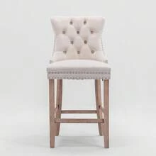 Set Of 2 Bar Stools With Velvet Upholstery / Medieval-Modern Style Bar Stools / Weight Capacity Up To 300 Lbs / High-Elasticity Foam / Suitable For Restaurants Or Kitchens - 米色 - 查看 6