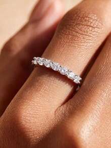 1 pieza Anillo fino de plata de ley S925 con diseño de cielo estrellado, anillo minimalista de estilo Ins para mujer con brillo transparente, joyería de moda de alta gama con estética fría versátil para ir al trabajo, fiestas y ambiente, regalo exquisito y delicado de nicho - de perforación - Ver 5