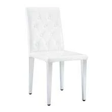 Set Of 4 Dining Chairs In Pure White And Gleaming Silver – Understated Luxury. The Perfect Choice For European-Style Dining Rooms. Silver Metal Legs For Added Versatility. - 白色 - 查看 9