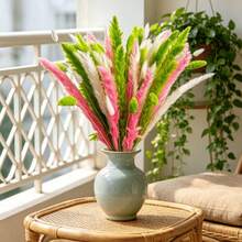 55PCS Natural Dried Pampas Grass Boho Home Decor Bouquet Phragmites Pink Green White Reed Gem Grass Mix And Match Dried Flowers Bouquet For Wedding Floral Arrangements Living Room Decorations(17inch) - Colour - View 2