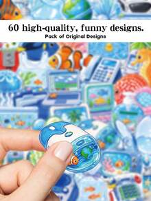 YWWBLD 60pcs Frutiger Aero Stickers For Scrapbook, Suitcase, Laptop, Skateboard, Guitar, Decorative DIY Stickers - Multicolor - View 6