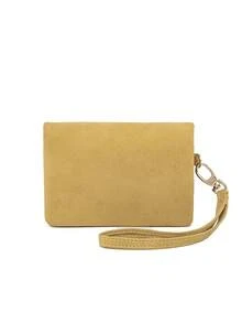 MIYIN Women's Vintage Design Snap Button Short Wallet Minimalist Style Zipper Short Leather Purse With Wrist Strap - Yellow - View 5