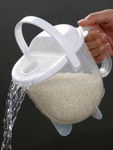 1pc 6.3"X3.15"X5.12" Thickened Transparent PP Rice Washing Bowl With Handle, No-Hand-Wash Rice Soaking And Cleaning Device, With Detachable Strainer Basket, Quick-Drain Grain Washer, Multi-Function Kitchen Tool For Rice, Fruit, Vegetables And Beans - Multicolor - View 1