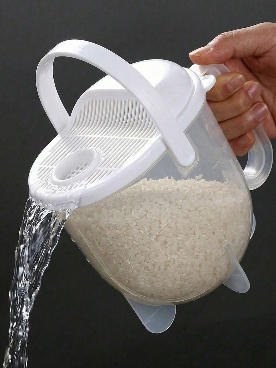 1pc 6.3"X3.15"X5.12" Thickened Transparent PP Rice Washing Bowl With Handle, No-Hand-Wash Rice Soaking And Cleaning Device, With Detachable Strainer Basket, Quick-Drain Grain Washer, Multi-Function Kitchen Tool For Rice, Fruit, Vegetables And Beans - Multicolor - View 1