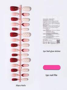 30 pièces Ensemble de faux ongles courts ovales à pois, comprend 1 adhésif double face et 1 lime à ongles, ongles courts à pois convenant pour les fêtes, la danse et l'usage quotidien - Multicolore - Voir 5