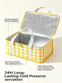Yellow Plaid Picnic Set - Insulated Cooler Bag With Matching Blanket, Foldable Waterproof Camping Tote Bag, Suitable For Outdoor Travel - A - View 5