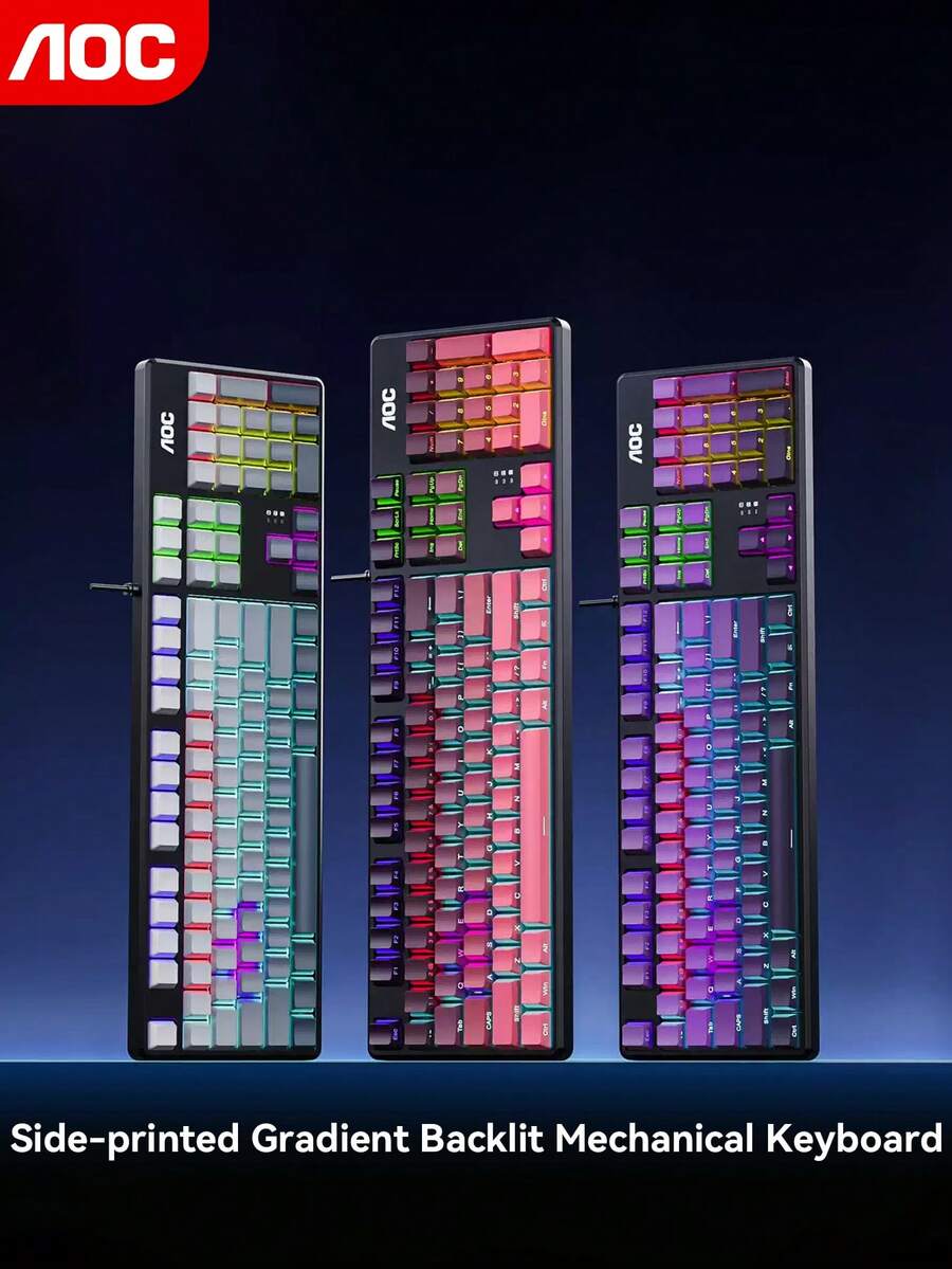 Teclado Mecánico AOC, Retroiluminado con Cable, 3 Opciones de Color, Efectos de Iluminación Multicolor, Anti-Ghosting de 26 Teclas, Teclas de Inyección Doble, Diseño de Teclas Alto-Bajo, Diseño Ergonómico, Para Uso en Juegos & Oficina - Ver 1