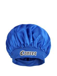 1pc Rosered Satin Sleeping Cap, Lightweight Hair Care Cap,12 Constellations Print Satin Sleep Bonnet Large Bonnet Wide Elastic Band Silky Hair - Blue - View 9