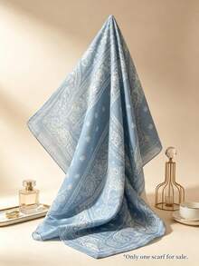 Moemton Light Blue And White Paisley Print Silk Scarf, French Riviera Coast Style Shawl, Soft Vacation Accessory - Blue - View 7