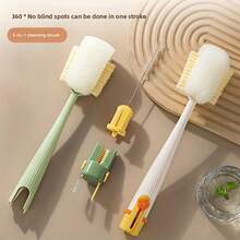 Set Sikat Cangkir Gagang Panjang 5-in-1 - Alat Pembersih Multifungsi, Cocok untuk Botol/Tutup dengan Kepala Sikat Spons dan Bulu Kaku, Sikat Pembersih Piring Dalam yang Dapat Dilepas - Beraneka warna - View 3