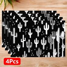 1pc/4pcs/6pcs, Home Decor, Cactus Pattern Printed Linen Placemats, All Season, Suitable For Dining Table, Washable Placemats, Coasters, Kitchen Placemats, Home Goods, Kitchen Supplies, Dining Table Decor - Multicolor - View 14
