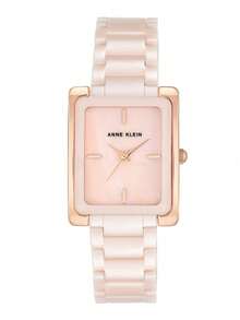 Anne Klein 女款方形錶盤陶瓷錶帶手錶 AK Watches 女款手鍊式手錶，淡粉色 - 粉色 - 查看 4