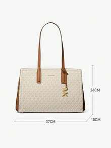 Michael Kors MK Laila 中號女款皮革托特包，休閒單肩包，經典通勤托特手提包，適合購物與旅行 - 奶杏色 - 查看 6