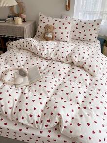 Set Sprei Selimut Motif Hati Merah & Putih Gaya Minimalis Ins 2/3pcs, Lembut, Bernapas, Anti Kerut, Nyaman untuk Tidur Nyenyak, Gaya Hotel Mewah, Hadiah untuk Orang Tua & Teman, Desain Dua Warna Bolak-balik, Selimut*1 + Sarung Bantal*1/2 - Red and White - View 4