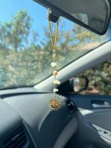 1pc Bohemian Sun God Natural Crystal Handmade Car Rearview Mirror Hanging Charm Amulet Suitable For Most Car Models - A - View 4