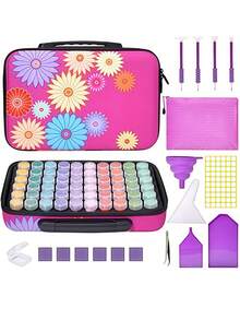 Neues Sonnenblumen Diamant Malerei Set, enthält 60 Flaschen Diamanten, Mehrspitzen-Stift, Trichter-Tablett und Schnellbohr-Stickerei-Set, kommt mit cooler Reise-Kulturbeutel-Aufbewahrungstasche, Schmuck-Nagelkunst-Aufbewahrungstasche, Nagellack-Flaschen-Aufbewahrung, Nähutensilien-Aufbewahrung - A - Übersicht 1