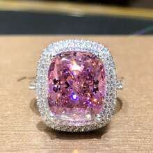 1pc Luxury Shiny Silver Plated Alloy Ring With Pink Cubic Zirconia Stone, Suitable For Women To Wear As Daily Or Engagement Ring - Pink - View 12