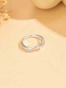 1 pieza Anillo de nudo minimalista y versátil de moda para mujeres, adecuado para uso diario - Plateado - Ver 5