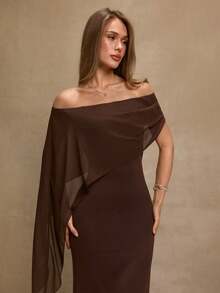 Vestido elegante marrón de hombros descubiertos y ajustado, adecuado para cumpleaños, fiestas, eventos sociales, como vestido de capas para otoño/invierno, Halloween, Navidad, vest - Marrón - Ver 9