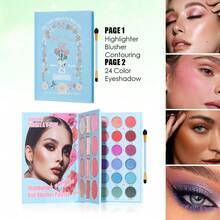 Julystar Dual Page Face Eye Integrated Makeup Palette, Sculpt Contour Flush Blush Luminous Highlight & Multi Tone Eyeshadow, Mild Skin Friendly Formula, Long Lasting Non Creasing On Eyelids - Set - View 4