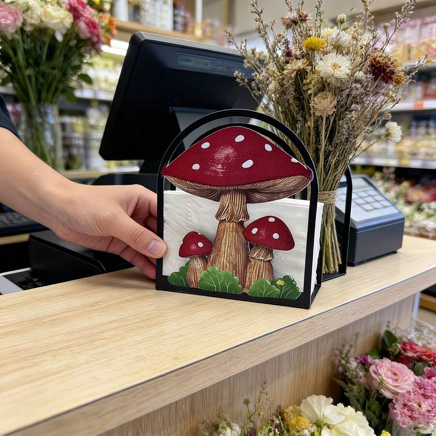 Cute Cartoon Red Mushroom Acrylic Desktop Tissue Box, Creative Napkin Holder Decoration For Home And Office - Multicolor - View 1