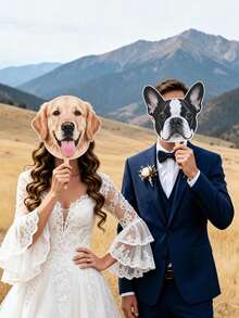 Custom Large Handheld Face Sign - Personalized Cutout Featuring Groom And Bride's Faces, Head Image Mounted On Handle - Multicolor - View 4